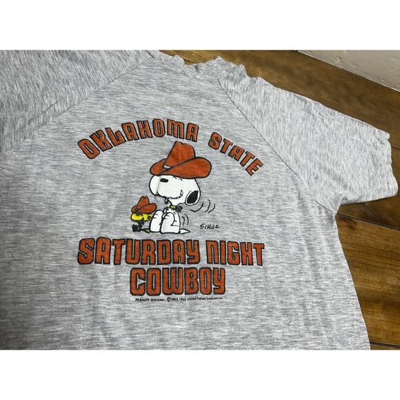 Vintage Shirrex Snoopy Oklahoma State T Shirt Single Stitch 70s Gray Large - Picture 2 of 16